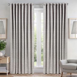 Alan Symonds Geometric Aztec Print Blackout Ring Top Eyelet Curtains Cream 168 x 229cm