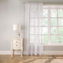 Belle Embroidered Voile Panel Curtain White 140 x 122cm - thumbnail 1