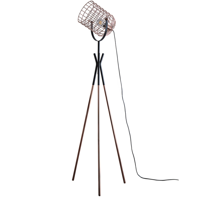 Kliving Fulton Copper and Black Industrial Metal Cage Tripod Floor Lamp - image 1