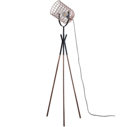 Kliving Fulton Copper and Black Industrial Metal Cage Tripod Floor Lamp