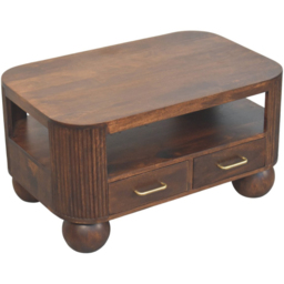 Artisan Furniture California Walnut 2 Drawer Single Shelf Mango Wood Sphere Legs Coffee Table - thumbnail 4