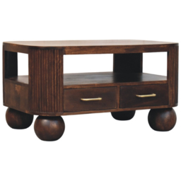 Artisan Furniture California Walnut 2 Drawer Single Shelf Mango Wood Sphere Legs Coffee Table - thumbnail 3