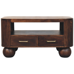 Artisan Furniture California Walnut 2 Drawer Single Shelf Mango Wood Sphere Legs Coffee Table - thumbnail 2