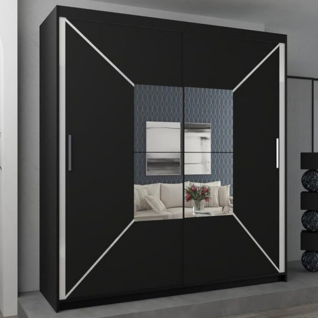Sliding Wardrobes 4U Nicole Black 2 Door Central Mirror Wardrobe with Adjustable Shelves - image 1
