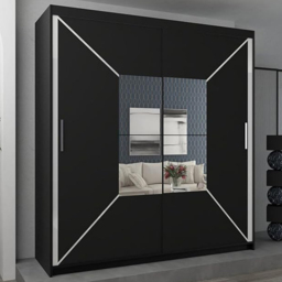 Sliding Wardrobes 4U Nicole Black 2 Door Central Mirror Wardrobe with Adjustable Shelves