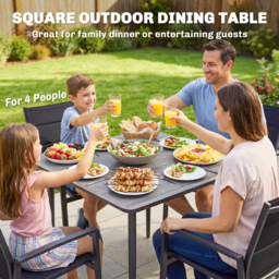 Outsunny Light Grey 4 Seater Garden Dining Table with Umbrella Hole - thumbnail 4