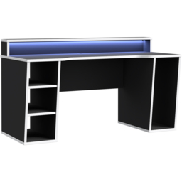 Florence Tezaur 4 Shelf Black LED Gaming Desk with White Trim - thumbnail 2