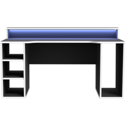 Florence Tezaur 4 Shelf Black LED Gaming Desk with White Trim - thumbnail 3