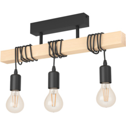EGLO Townshend Metal and Wood Black 3 Light Pendant
