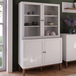 Florence Wensley 4 Door Light Grey and Oak Glass Display Cabinet