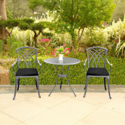 Centurion Oshowa Grey and Black 2 Seater Cast Aluminium Garden Bistro Set with Cushions