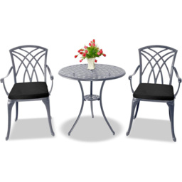 Centurion Oshowa Grey and Black 2 Seater Cast Aluminium Garden Bistro Set with Cushions - thumbnail 2