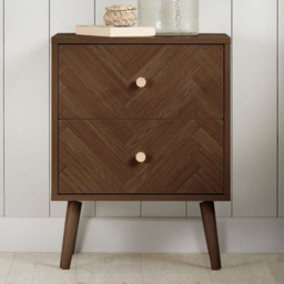 Herringford Walnut 2 Drawer Chevron Bedside Table