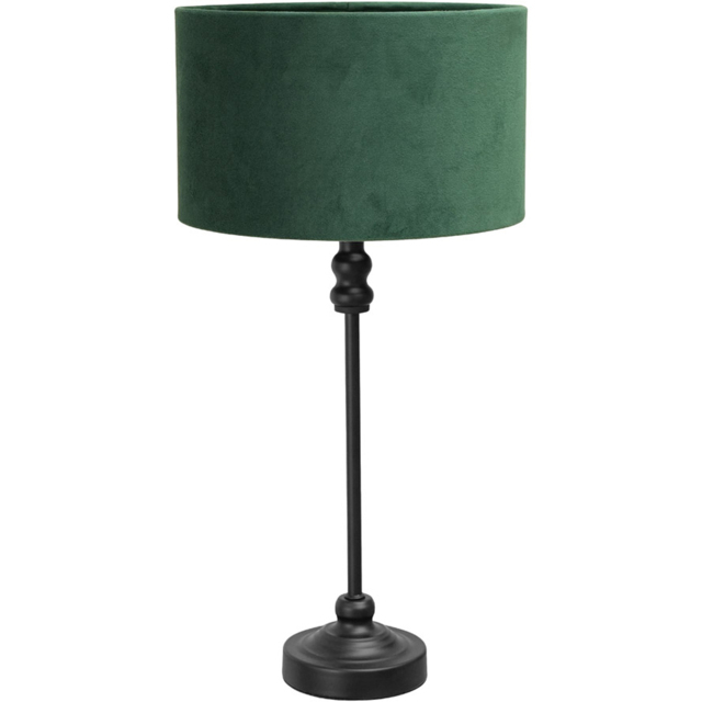 ValueLights Maggie Forest Green Velvet and Black Drum Shade Candlestick LED Table Lamp - image 1