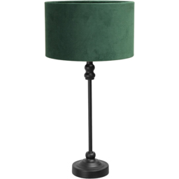 ValueLights Maggie Forest Green Velvet and Black Drum Shade Candlestick LED Table Lamp
