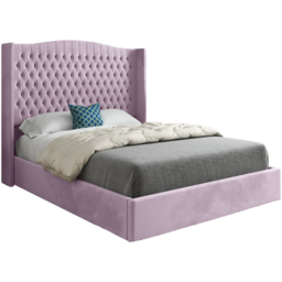 Rana Super King Size Pink Soft Velvet Upholstered Bed Frame with Curved Top Winged Headboard - thumbnail 2