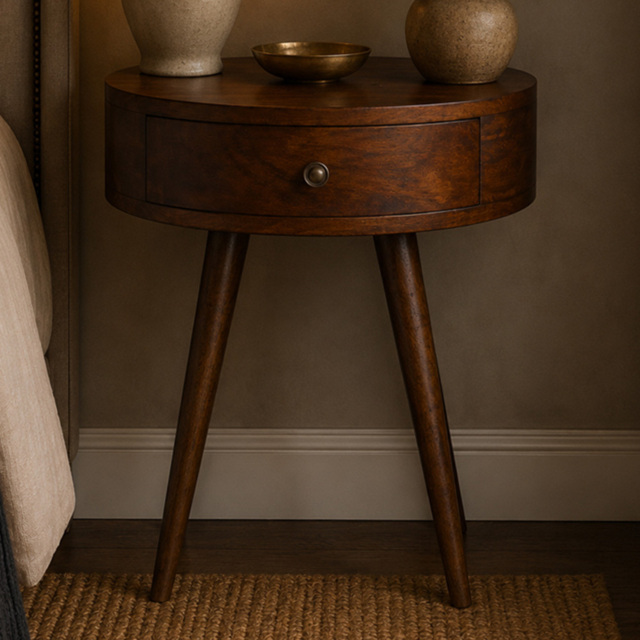 Artisan Furniture Chestnut Single Drawer Solid Wood Nordic Circular Bedside Table - image 1