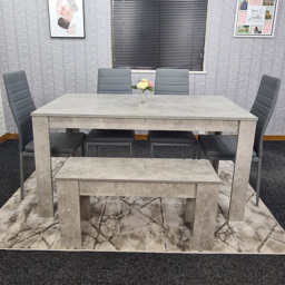 Kosy Koala 6 Seater Faux Leathe Dining Bench Set Stone Grey Effect and Grey