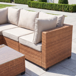 Artemis Home Saviano Tan and Cream 5 Seater Rattan Modular L-Shaped Corner Sofa Set - thumbnail 2