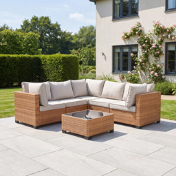 Artemis Home Saviano Tan and Cream 5 Seater Rattan Modular L-Shaped Corner Sofa Set - thumbnail 3