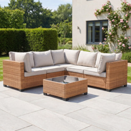 Artemis Home Saviano Tan and Cream 5 Seater Rattan Modular L-Shaped Corner Sofa Set