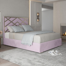 Mayfair Pink Single Velvet Upholstered Metal Bed Frame with Panelled Headboard