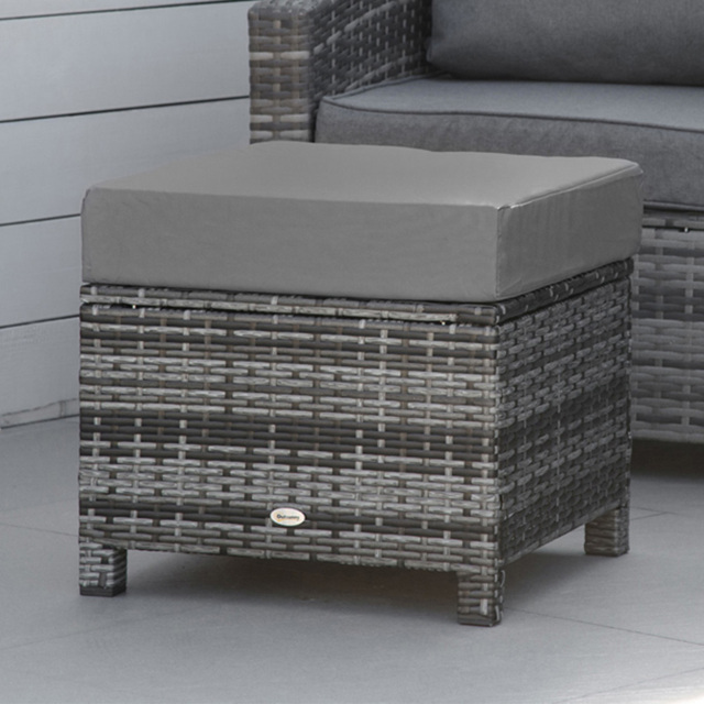Outsunny Mixed Grey PE Rattan Footstool with Padded Seat - image 1