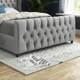 Donati Grey Small Single Velvet Upholstered Bed Frame with Straight Curved Top Headboard - thumbnail 4