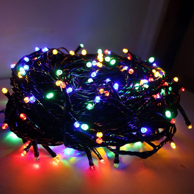 Best Artificial Mains Powered 100 Multicolour LED Multi-Function Black String Light 10m - image 1
