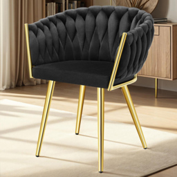 tectake Astano Black and Gold Velvet Padded Knot Dining Chair Set of 2