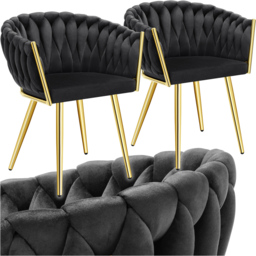 tectake Astano Black and Gold Velvet Padded Knot Dining Chair Set of 2 - thumbnail 2