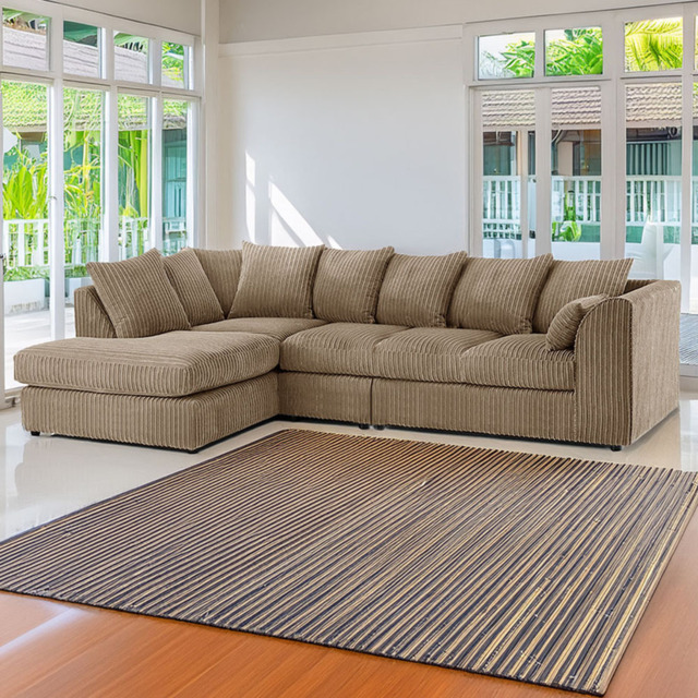 Luxor 5 Seater Coffee Jumbo Cord Left Hand L Shaped Corner Sofa with Scatter Back - image 1