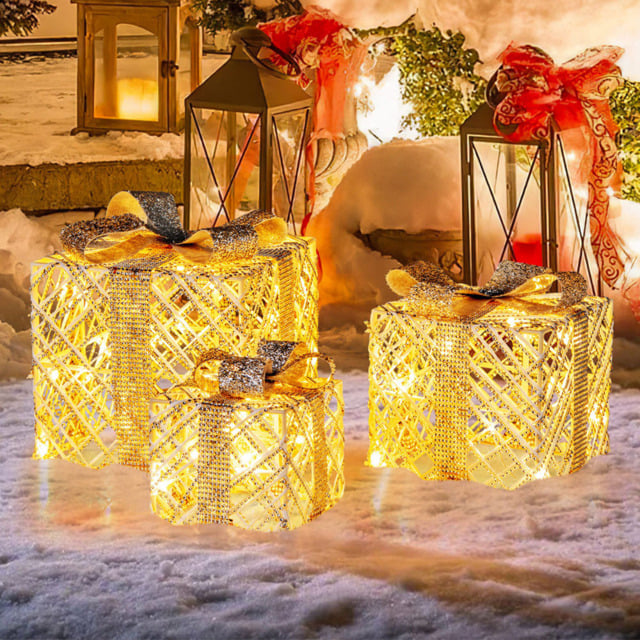 StarBright Lighted Gift Boxes with Bows Christmas Decoration 3 Pack - image 1