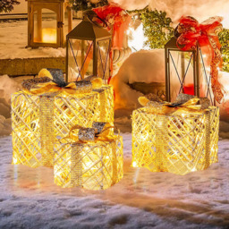 StarBright Lighted Gift Boxes with Bows Christmas Decoration 3 Pack