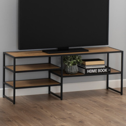 Florence Seaford 3 Shelf Oak and Black Metal TV Unit