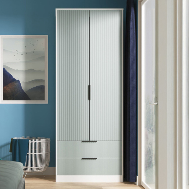 Crowndale Fluted 2 Door 2 Drawer Duck and White Matt Tall Wardrobe Ready Assembled - image 1