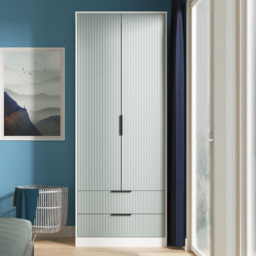 Crowndale Fluted 2 Door 2 Drawer Duck and White Matt Tall Wardrobe Ready Assembled - thumbnail 1
