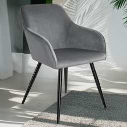 tectake Marilyn Set of 2 Grey Padded Dining Chairs with Black Steel Legs