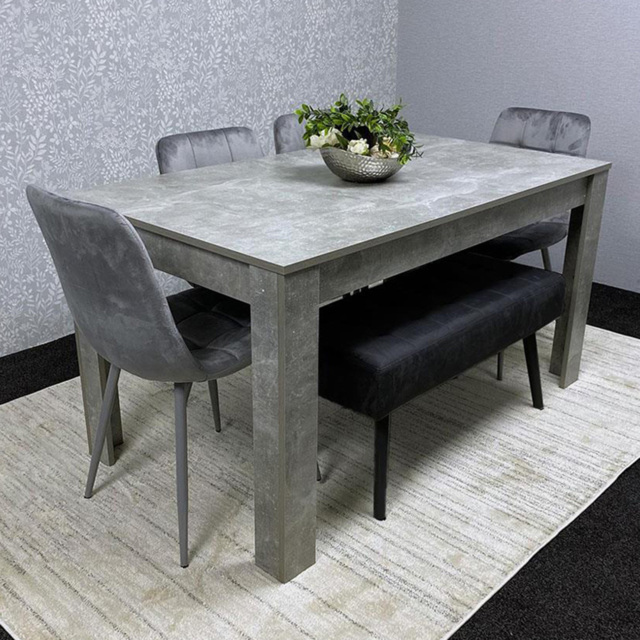 Portland Grey and Black 6 Seater Velvet Stone Effect Tabletop Dining Bench Set - image 1