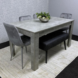 Portland Grey and Black 6 Seater Velvet Stone Effect Tabletop Dining Bench Set
