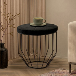 Premier Housewares Kensington Townhouse Black Hair-On-Hide Leather Top Round Side Table - thumbnail 3