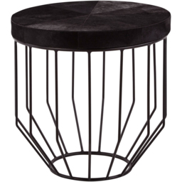 Premier Housewares Kensington Townhouse Black Hair-On-Hide Leather Top Round Side Table - thumbnail 2