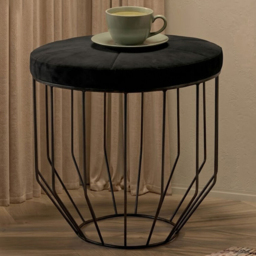 Premier Housewares Kensington Townhouse Black Hair-On-Hide Leather Top Round Side Table - thumbnail 1