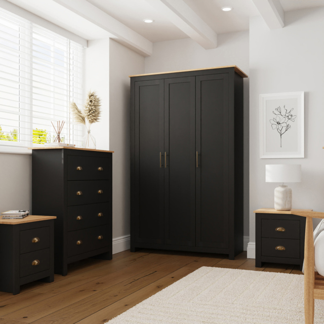 GFW Lancaster Black and Oak 4 Piece Bedroom Furniture Set - image 1