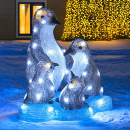 60 Cool White LED Grey Acrylic Penguin Family Christmas Decoration