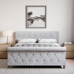 Vida Designs Vittorio Double Silver Crushed Velvet Bed with Gel Memory Foam Mattress - thumbnail 3