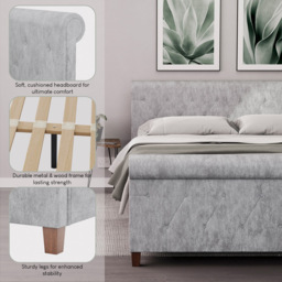 Vida Designs Vittorio Double Silver Crushed Velvet Bed with Gel Memory Foam Mattress - thumbnail 4