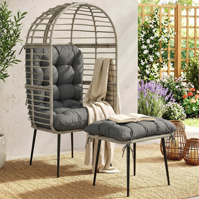 Outsunny Light Grey Standing Egg Chair with Footstool - image 1