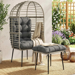 Outsunny Light Grey Standing Egg Chair with Footstool - thumbnail 1