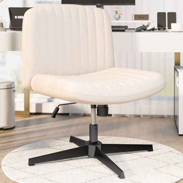 Rattrix Flannel Cream Height Adjustable Ergonomic Cross Legged Office Chair with Mid Back Support